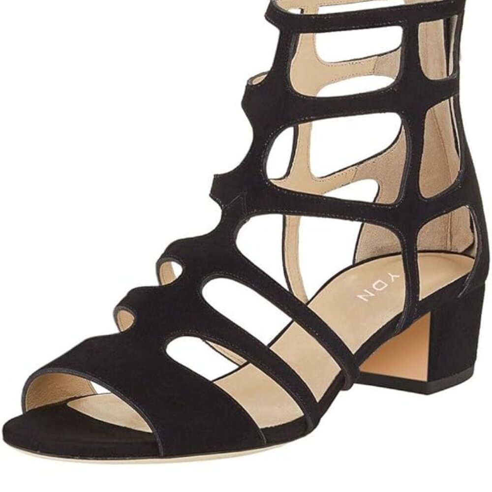 Size 7 Sandal Women Sexy Peep Toe Strappy Cutout Sandals Black Suede YDN